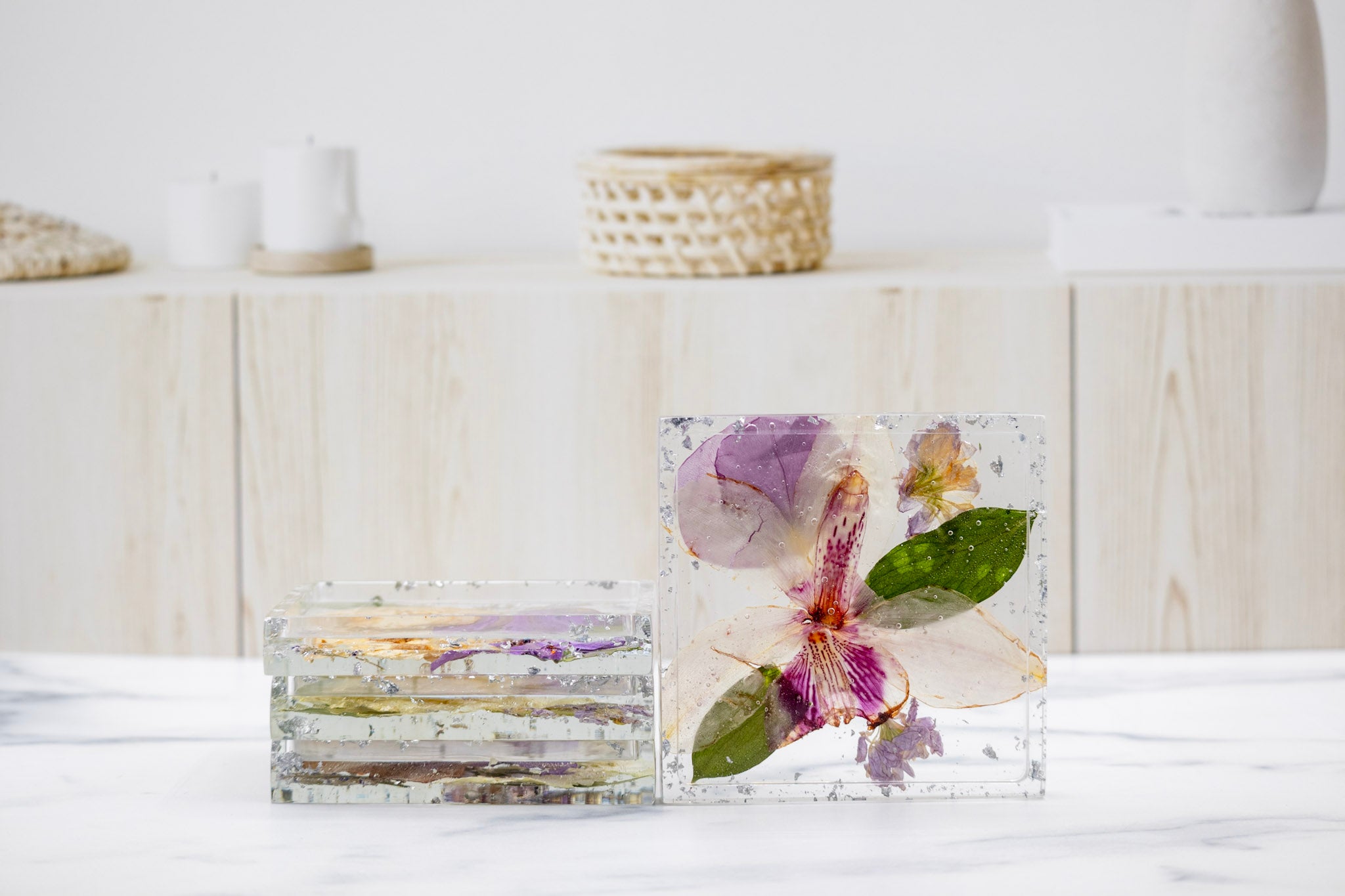 ★asian interior★ ★Glass＆Flower・set Coaster & Shot glass set