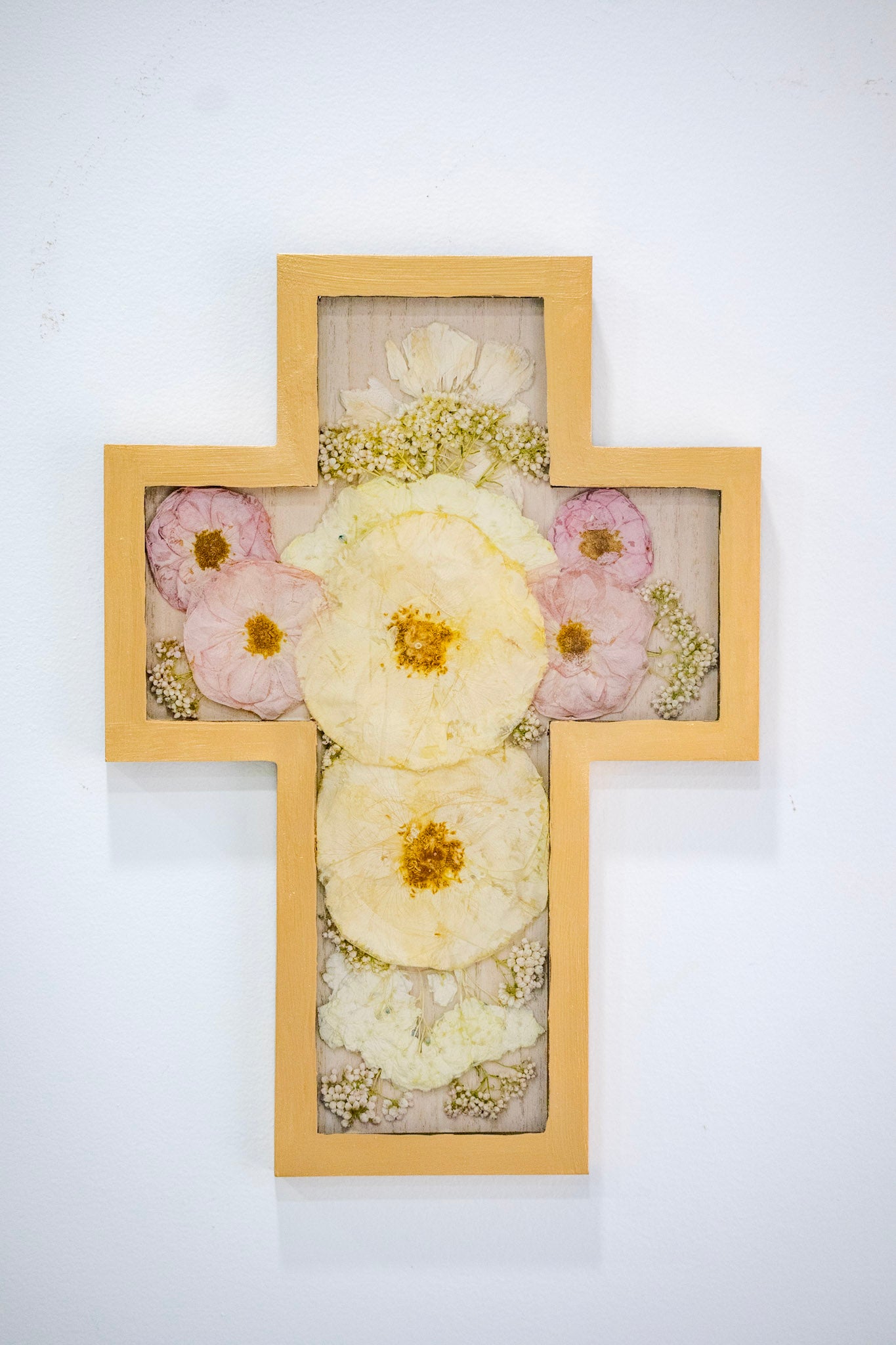 Pressed Flower Cross Wall Frame