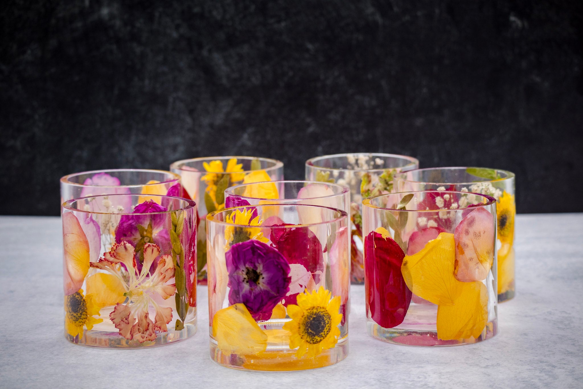 Pressed Flower Rocks Glass