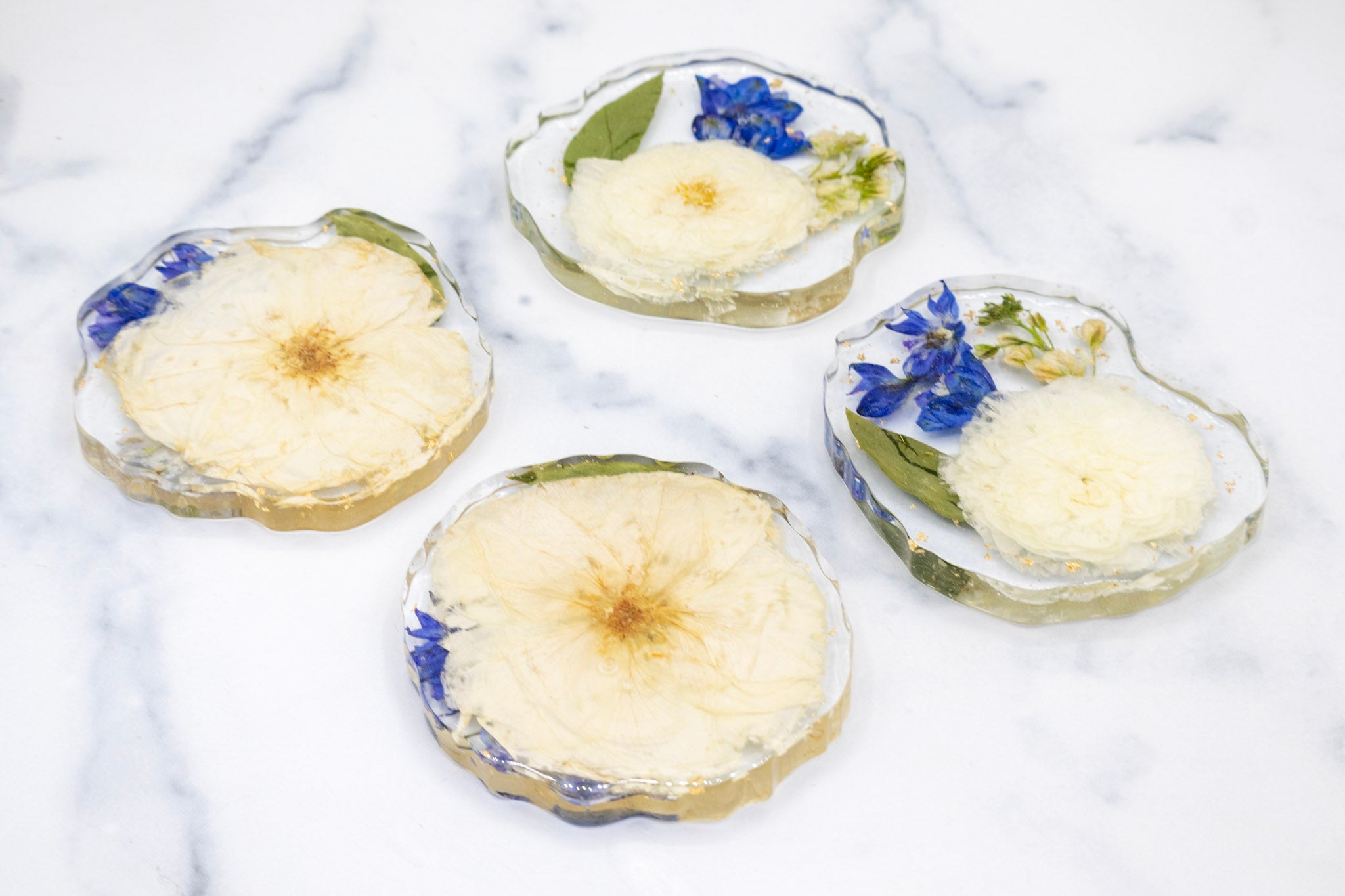 Pressed Flower Geode Coaster Set