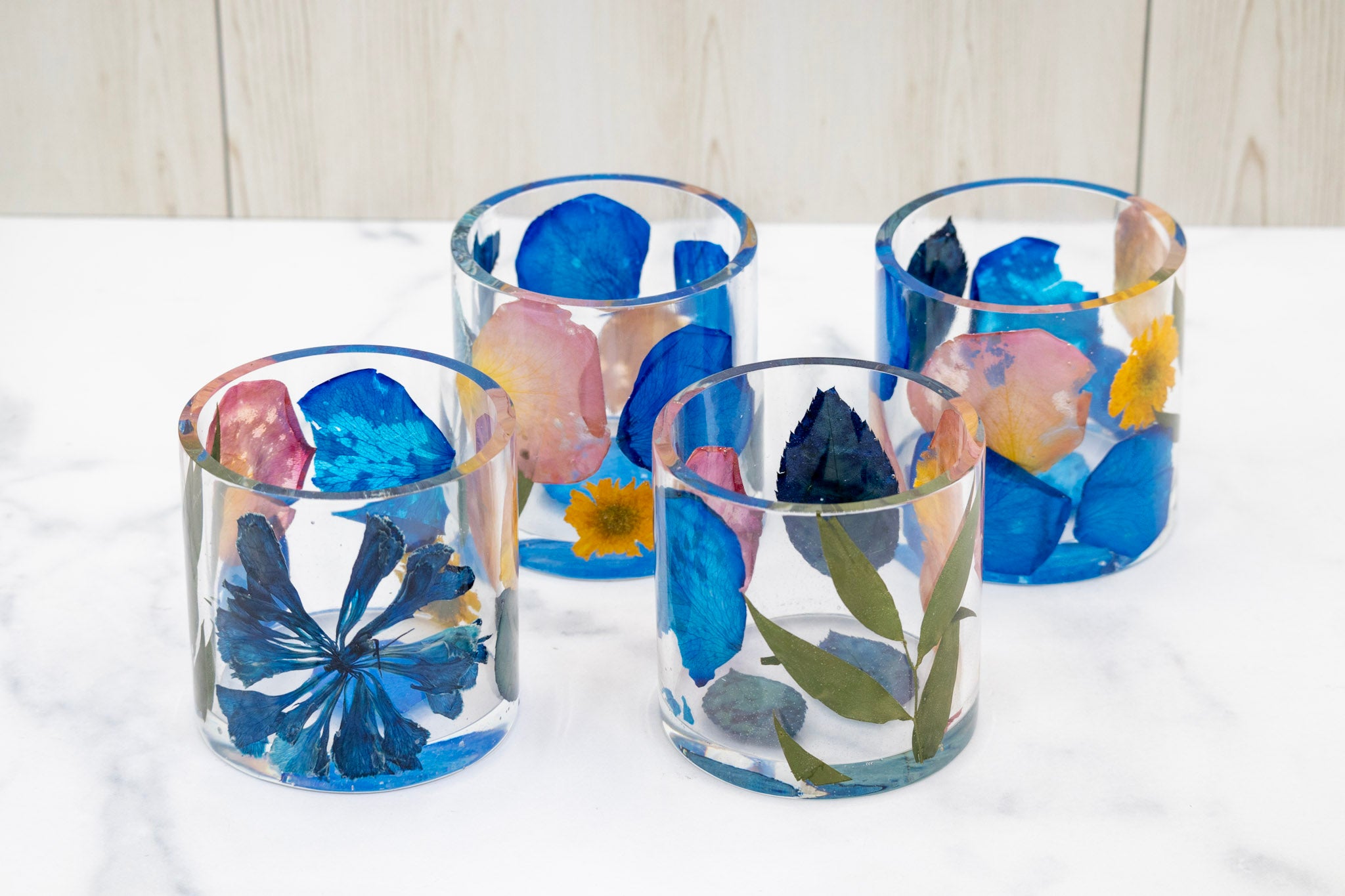 Pressed Flower Rocks Glass