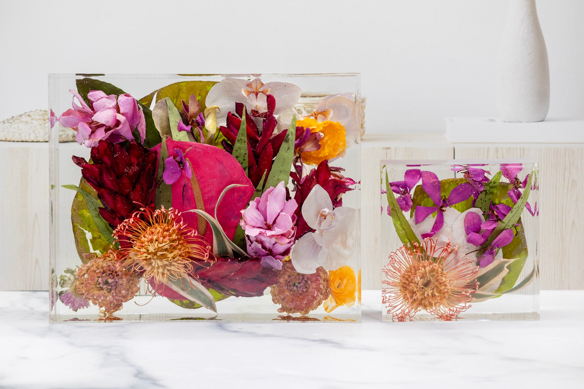 bridal bouquet preservation and maid of honor bridesmaid flower preservation resin blocks