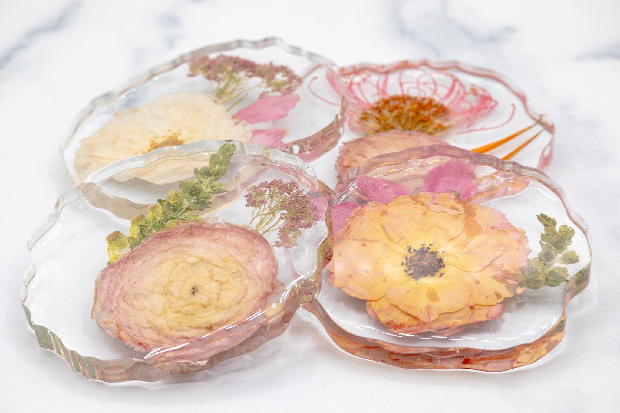 Pressed Flower Geode Coaster Set