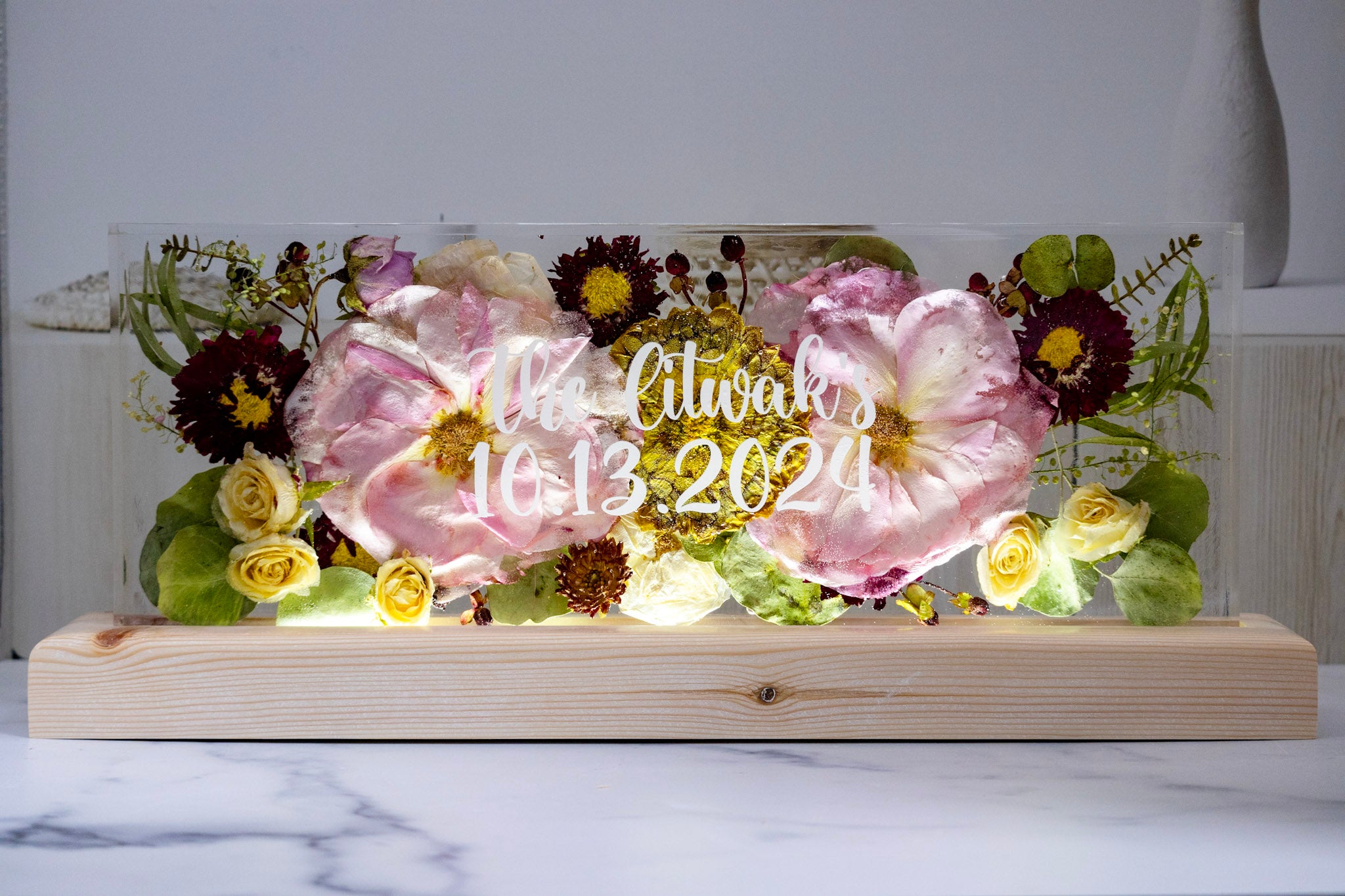 15x6 Mantel Display | Personalized Bouquet Preservation Name Block