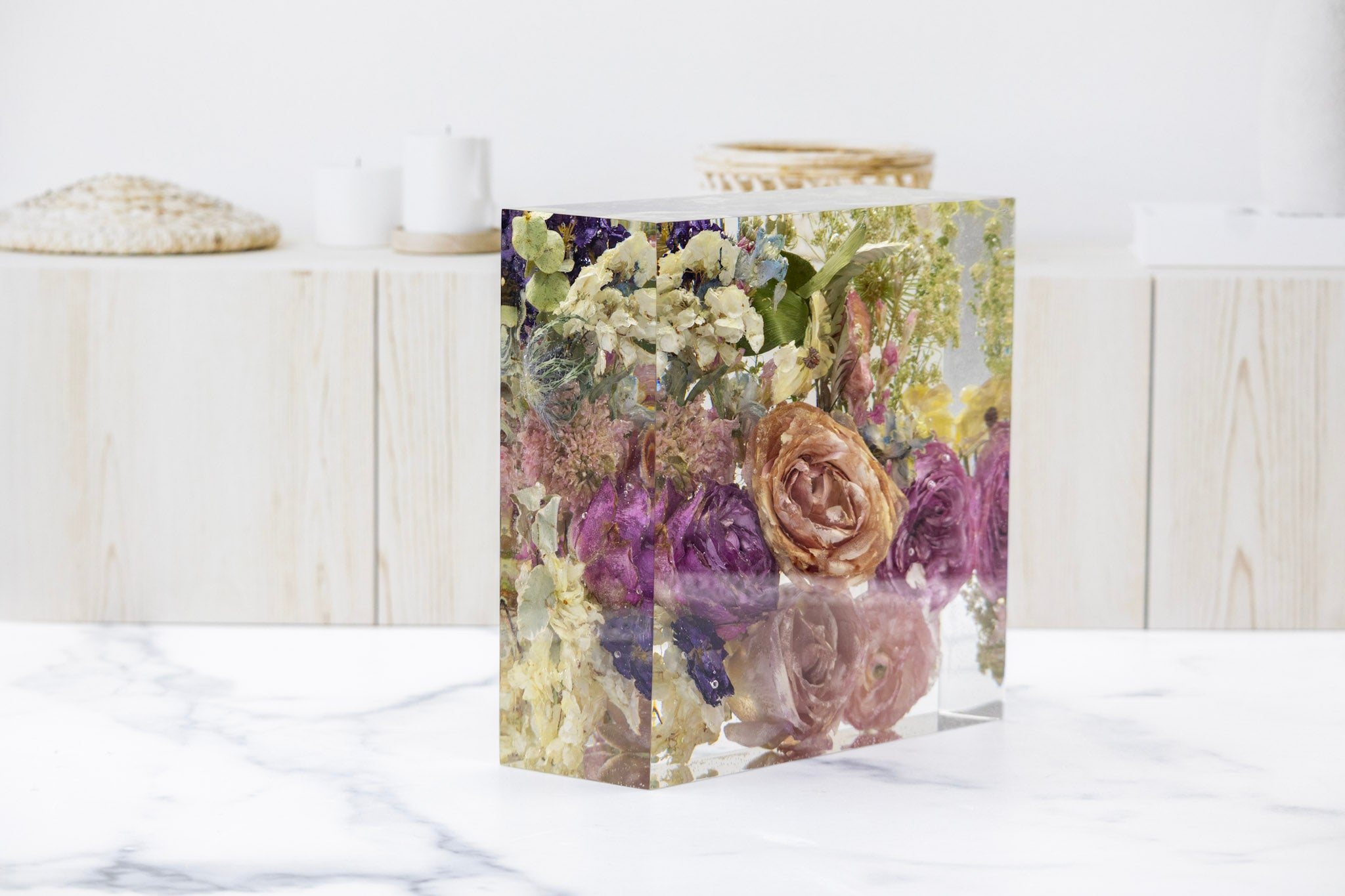 wedding bouquet preserved in resin cube flower preservation