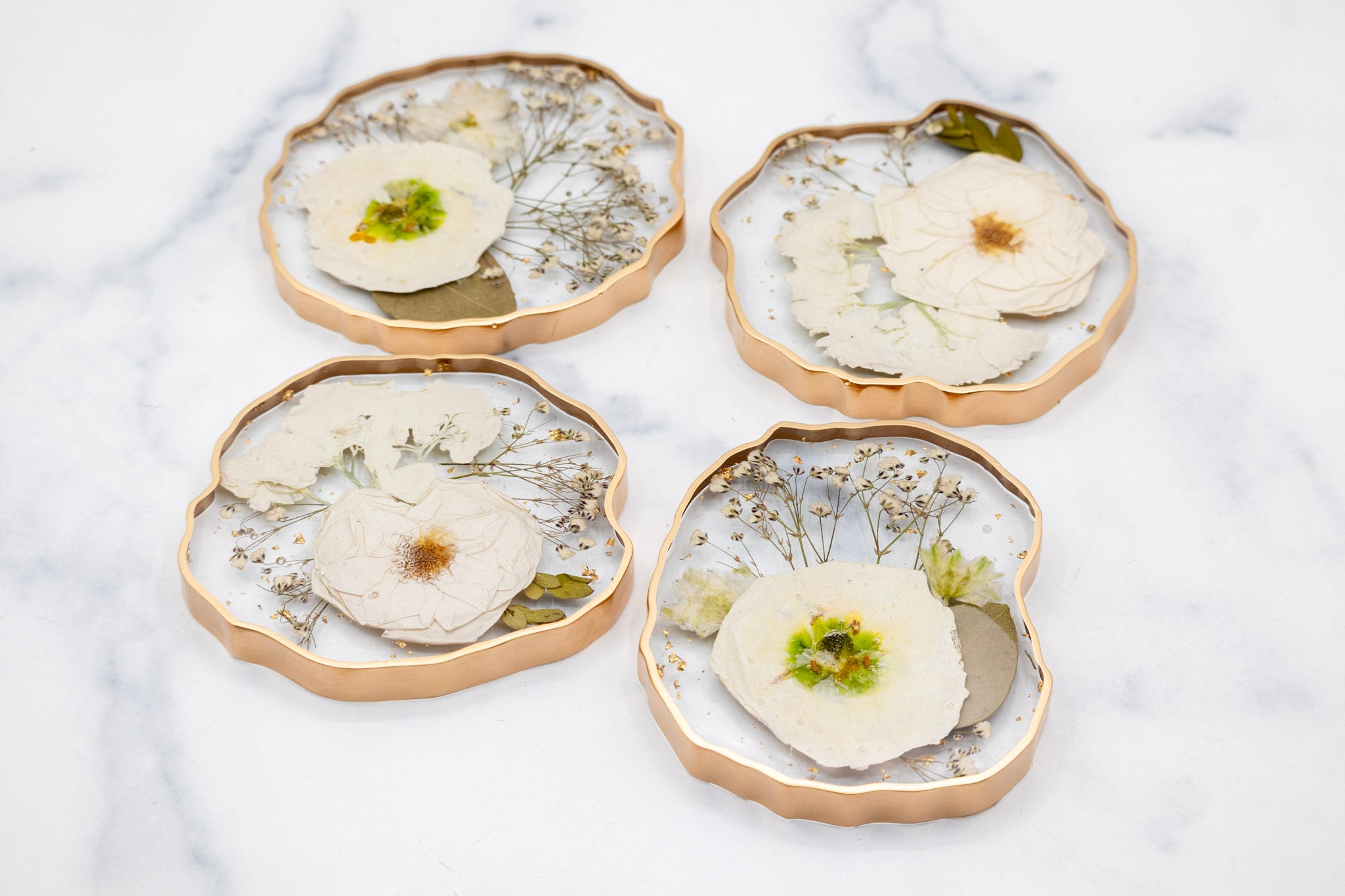 Pressed Flower Geode Coaster Set