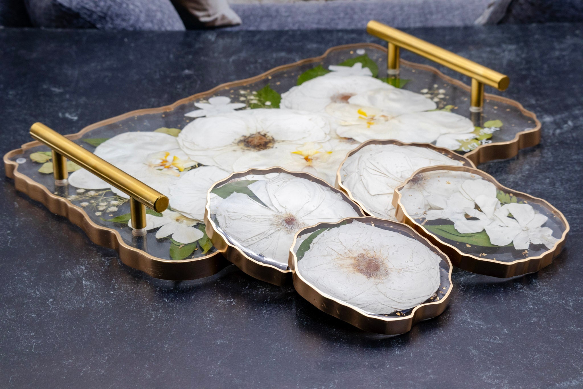 Pressed Flower Geode Coaster Set