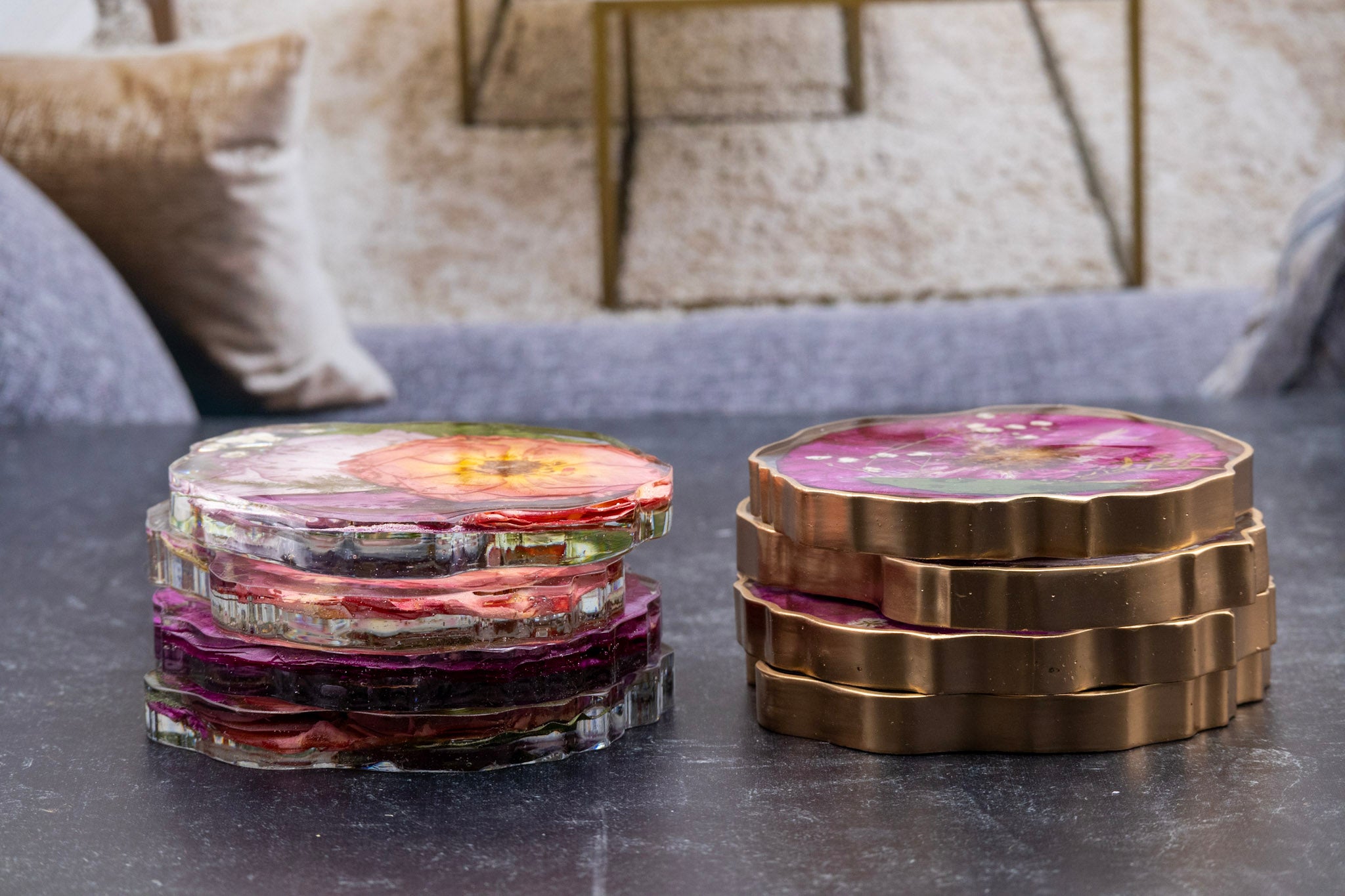 Round Ottoman Tray & Geode Coaster Bundle