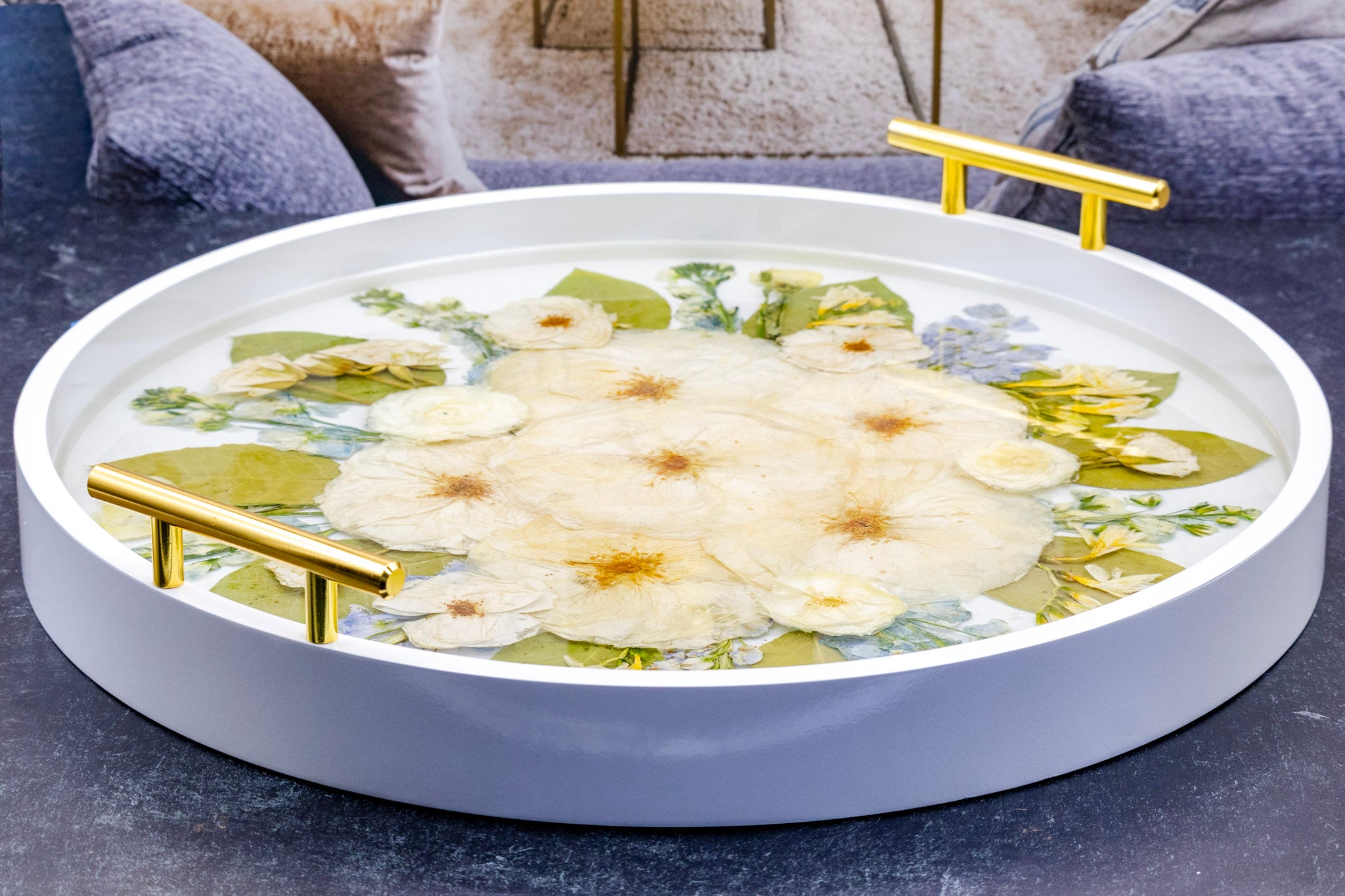 Round Ottoman Tray & Geode Coaster Bundle
