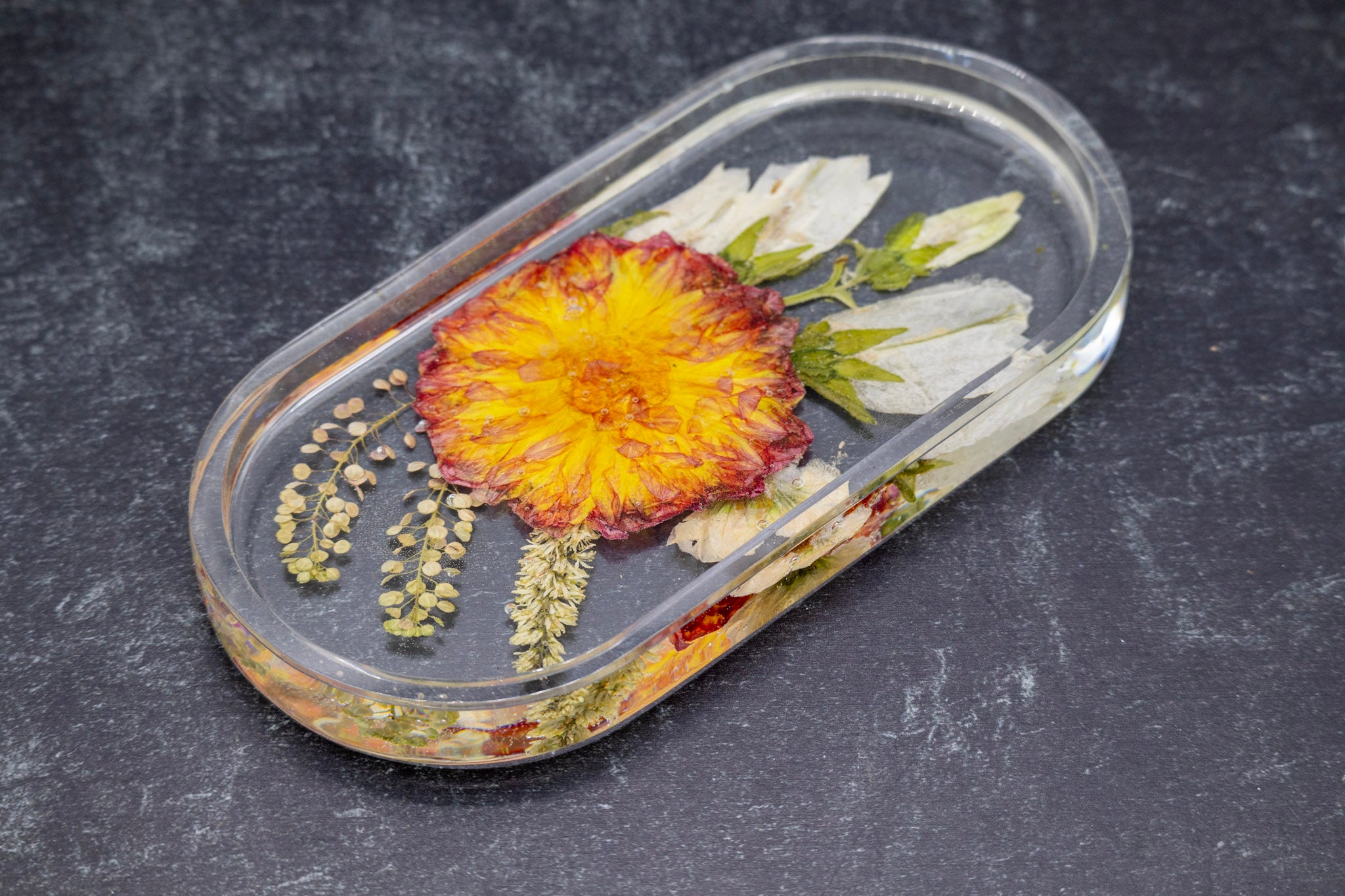 Pressed Dahlia flower preservation dried dahlia preservation oval tray