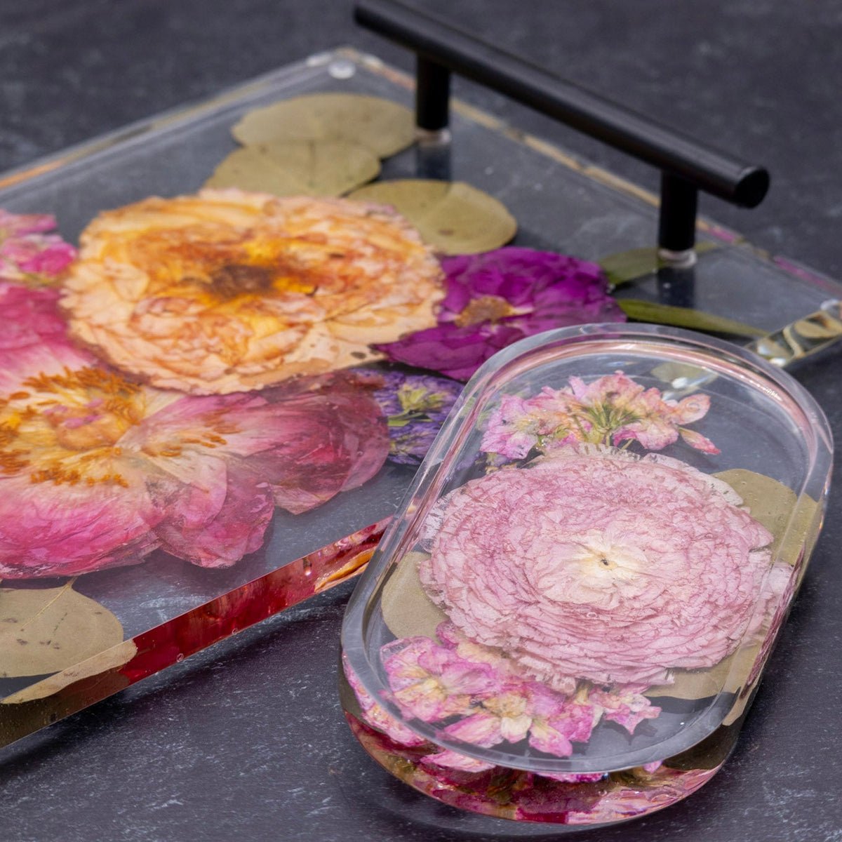 preserved peony serving tray dried ranunculus flower preservation tray