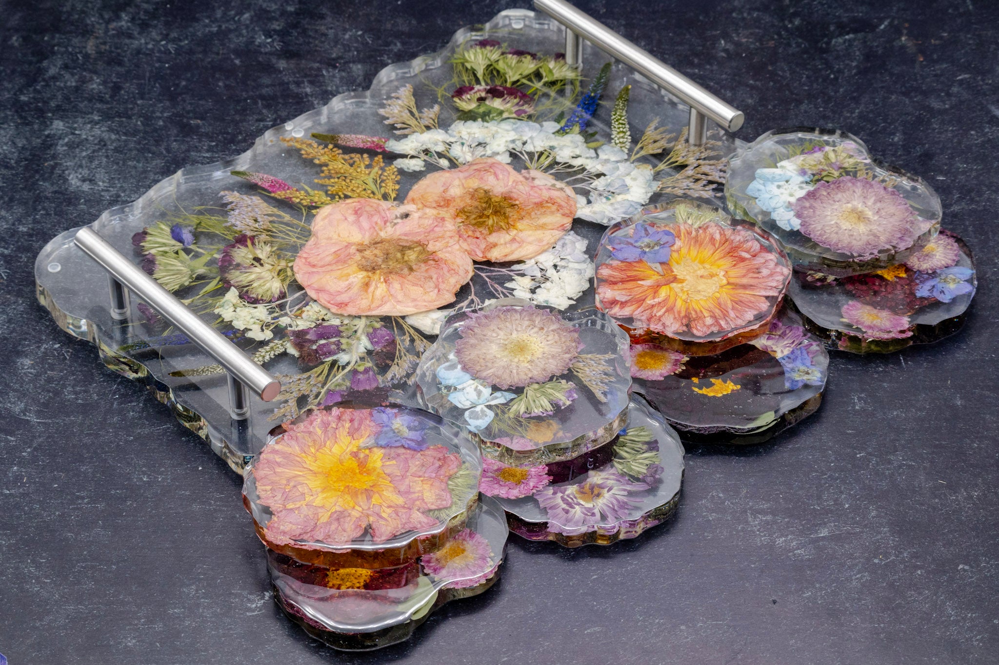 14x9 Pressed Flower Geode Tray