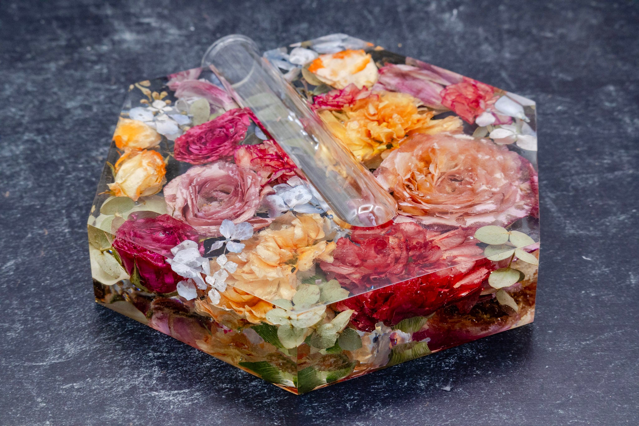 7" Preserved Flower Hexagon Bud Vase