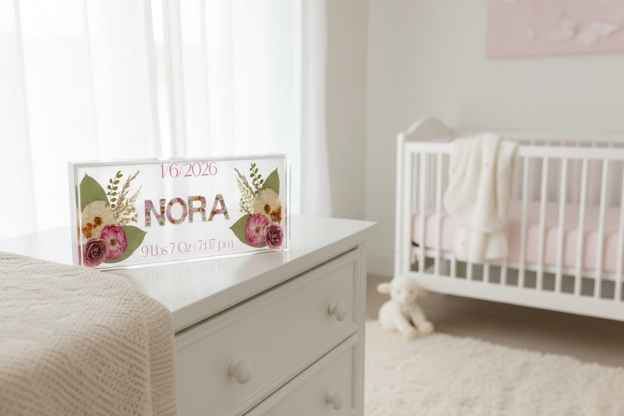 Dried Flower Name Sign Gift for New Parents