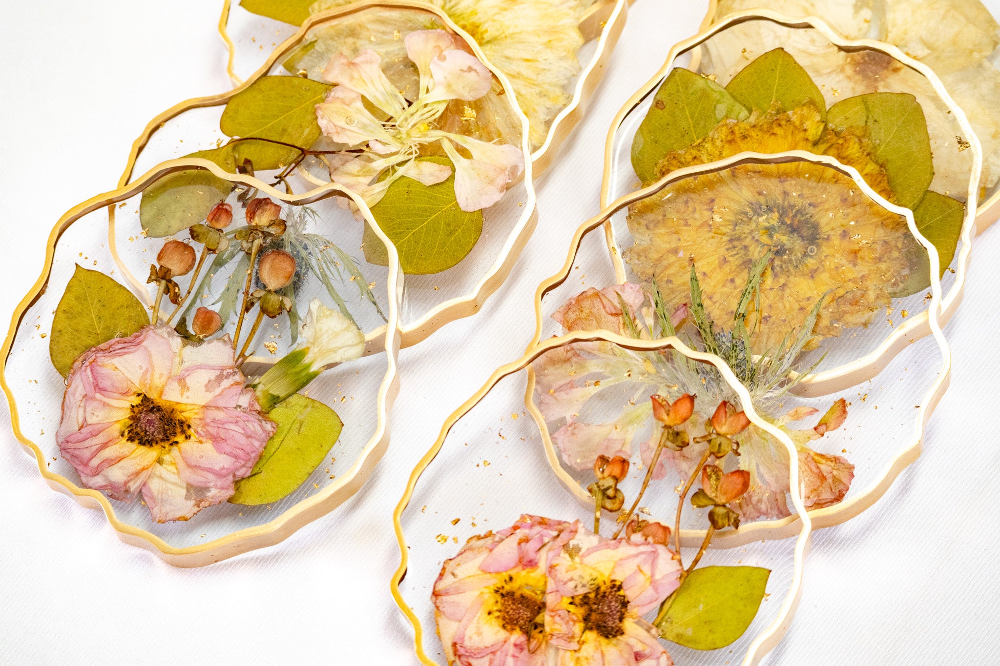 5" Pressed Flower Geode Coaster Set