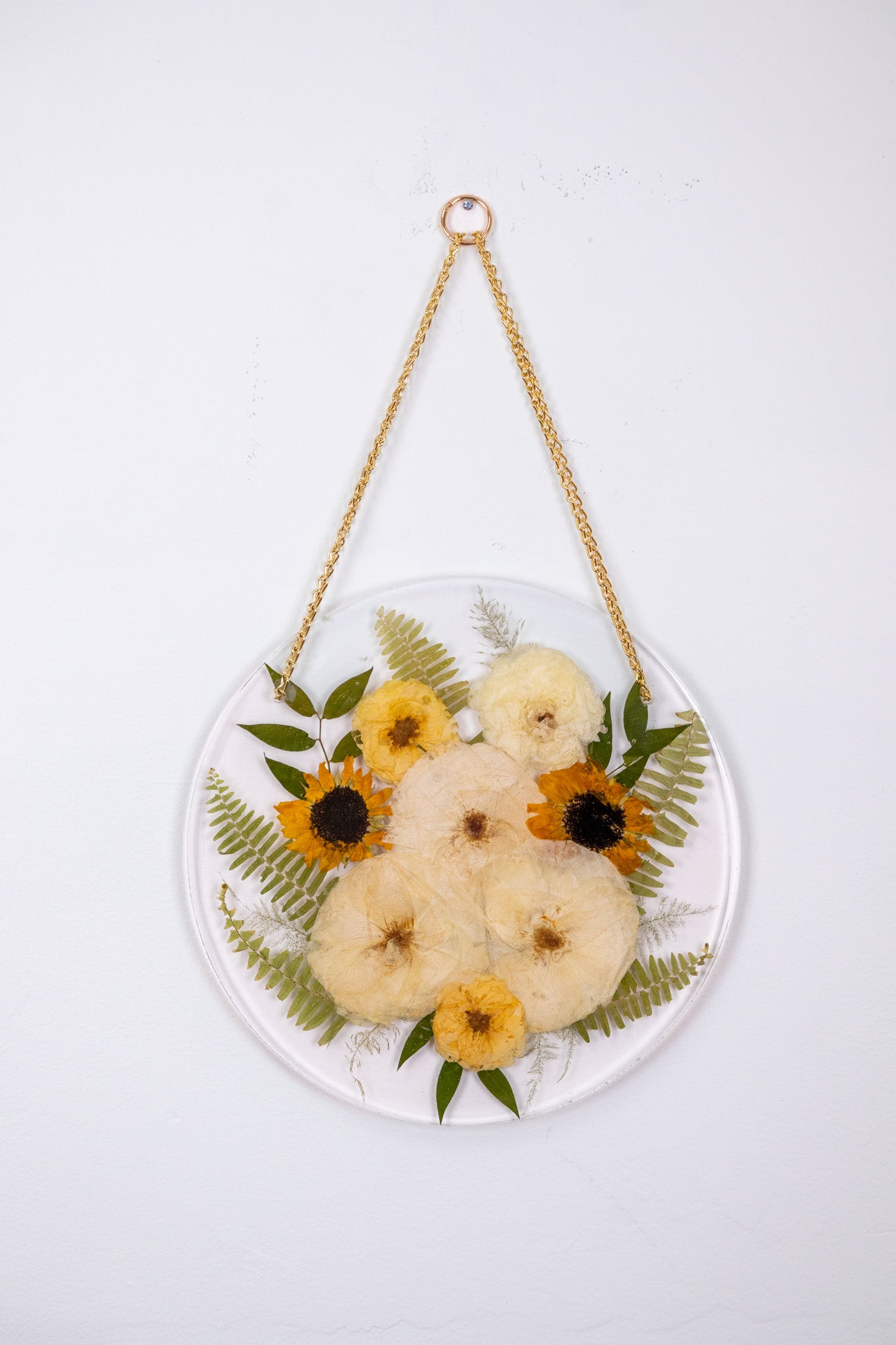 13" Round Pressed Flower Hanging Display with Chain