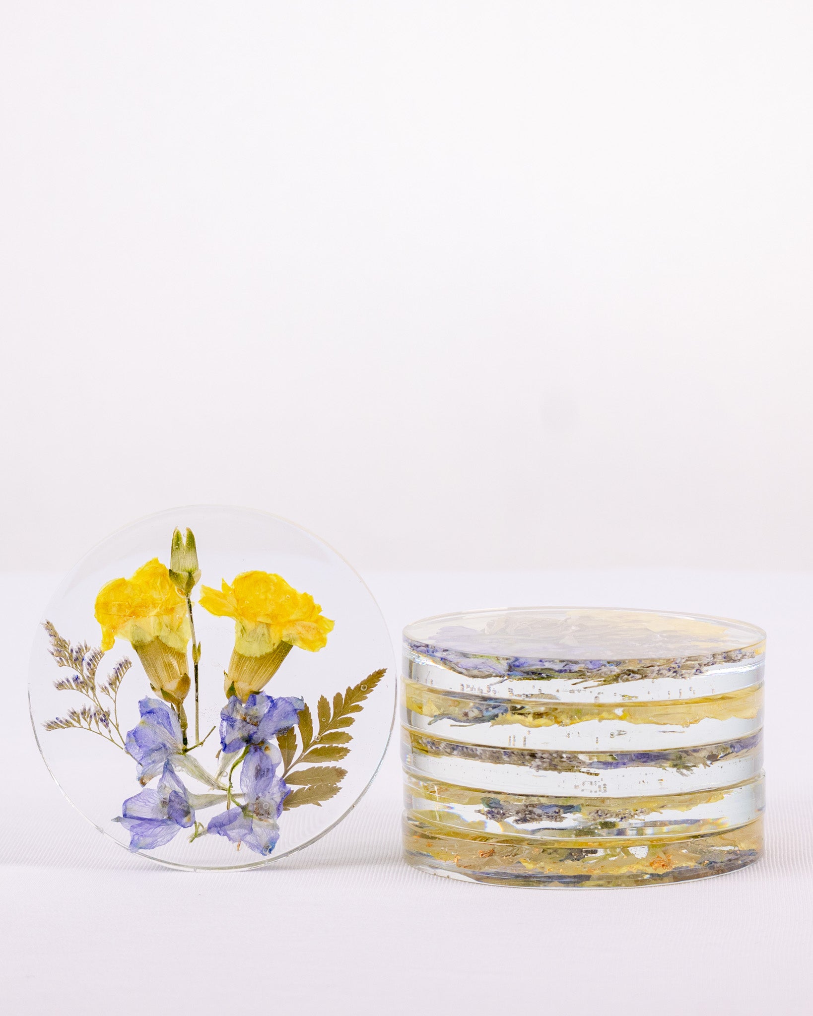 4" Round Pressed Flower Coaster Set
