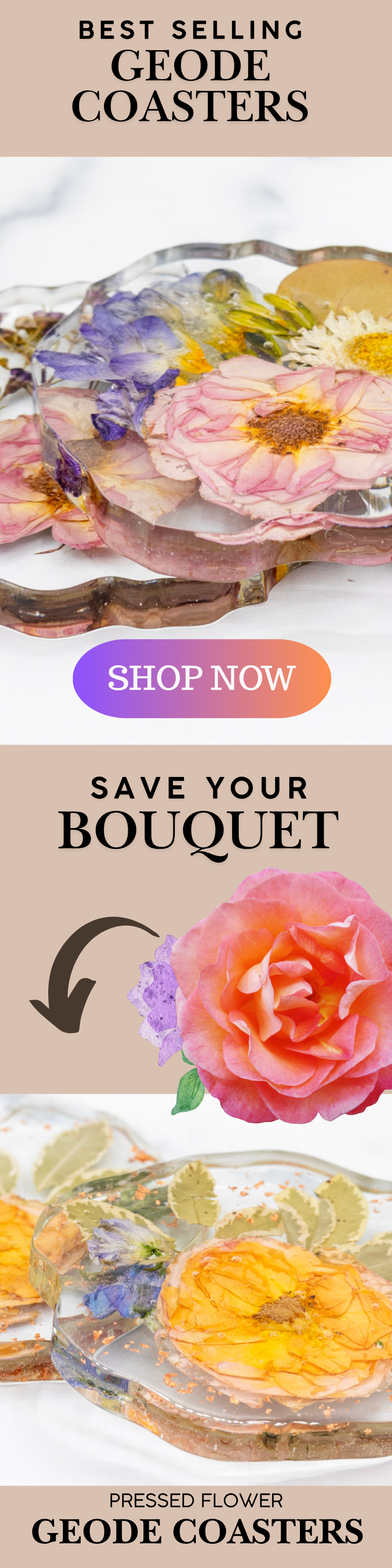 Wedding Bouquet Preservation Coaster Pressed Flower Coaster Geode Flower Preservation Resin Coaster Wedding Gift Floral Preservation Gift