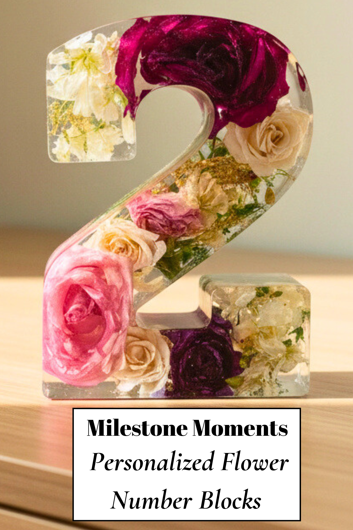 6" Preserved Flower Number Block