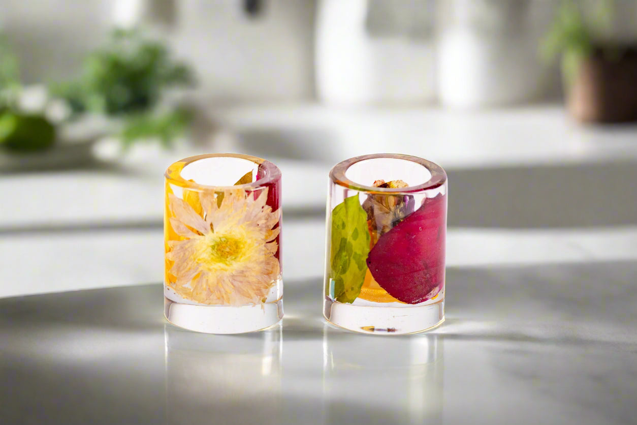 Flower Preservation Resin Shot Glasses Set of 2