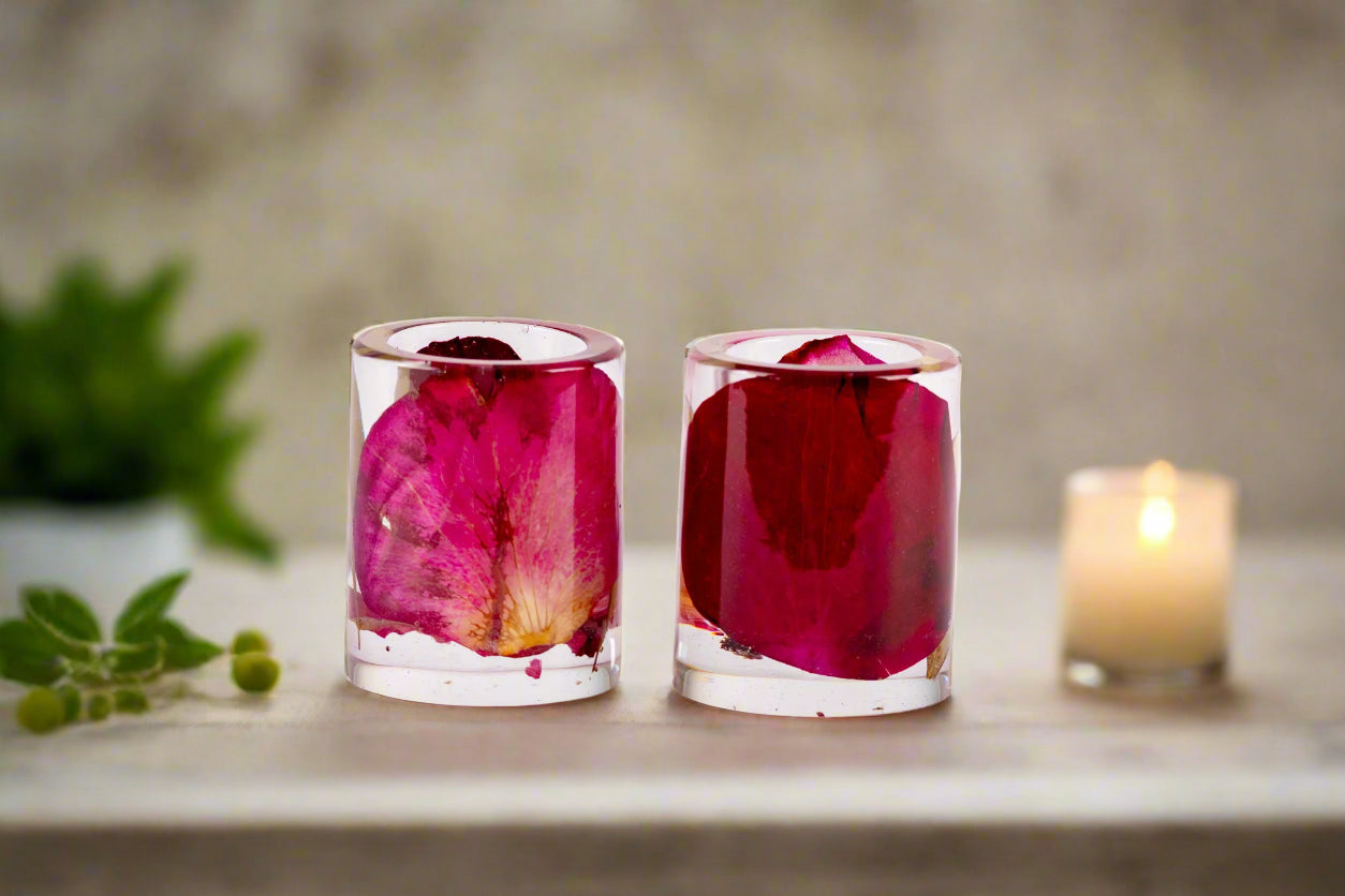 Flower Preservation Resin Shot Glasses Set of 2