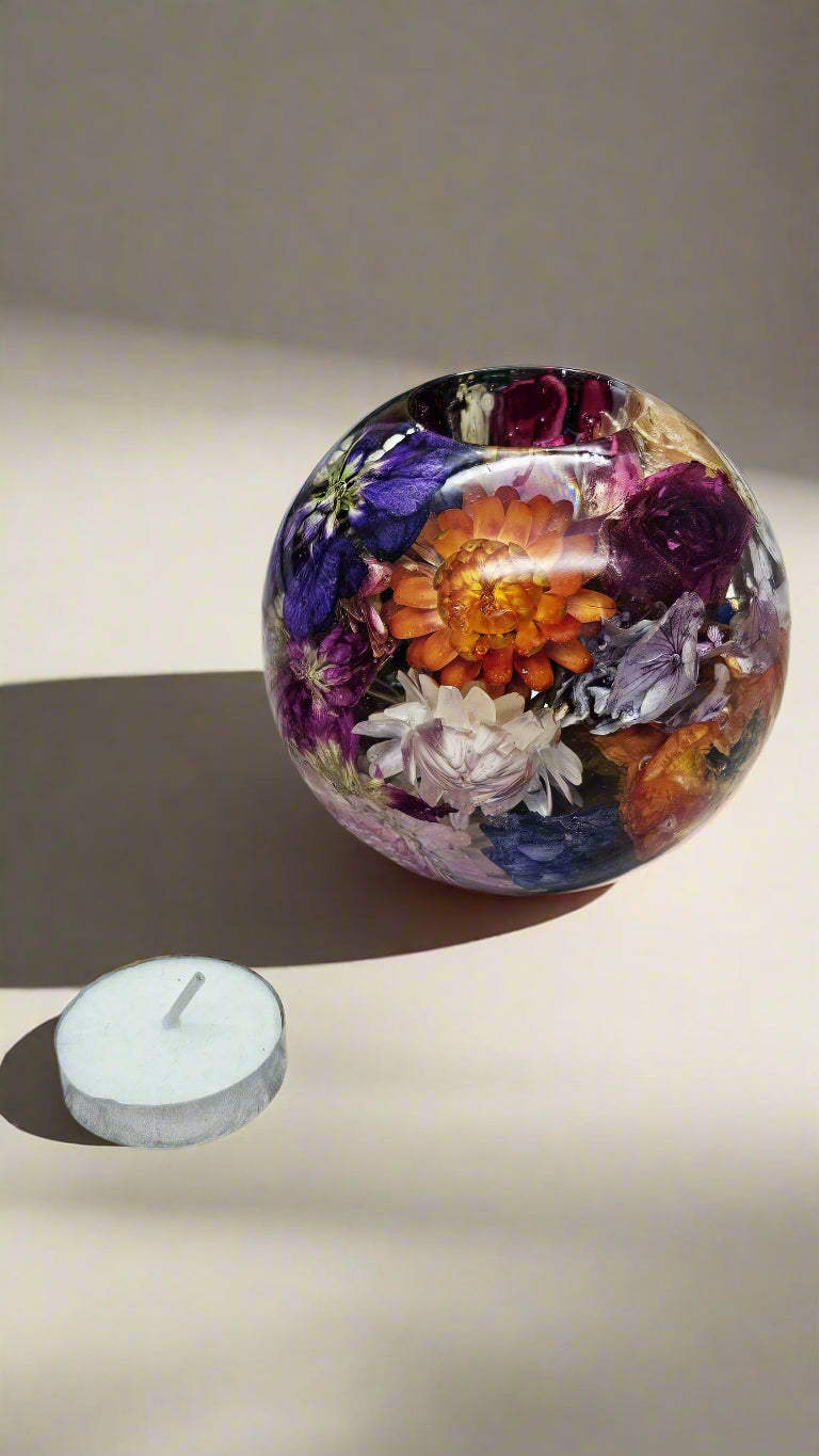 Memorial Bouquet Preservation Candle Funeral Flower Preservation Tealight Candle Resin Preserved Flower Tea Light Sphere Dried Flower Candle