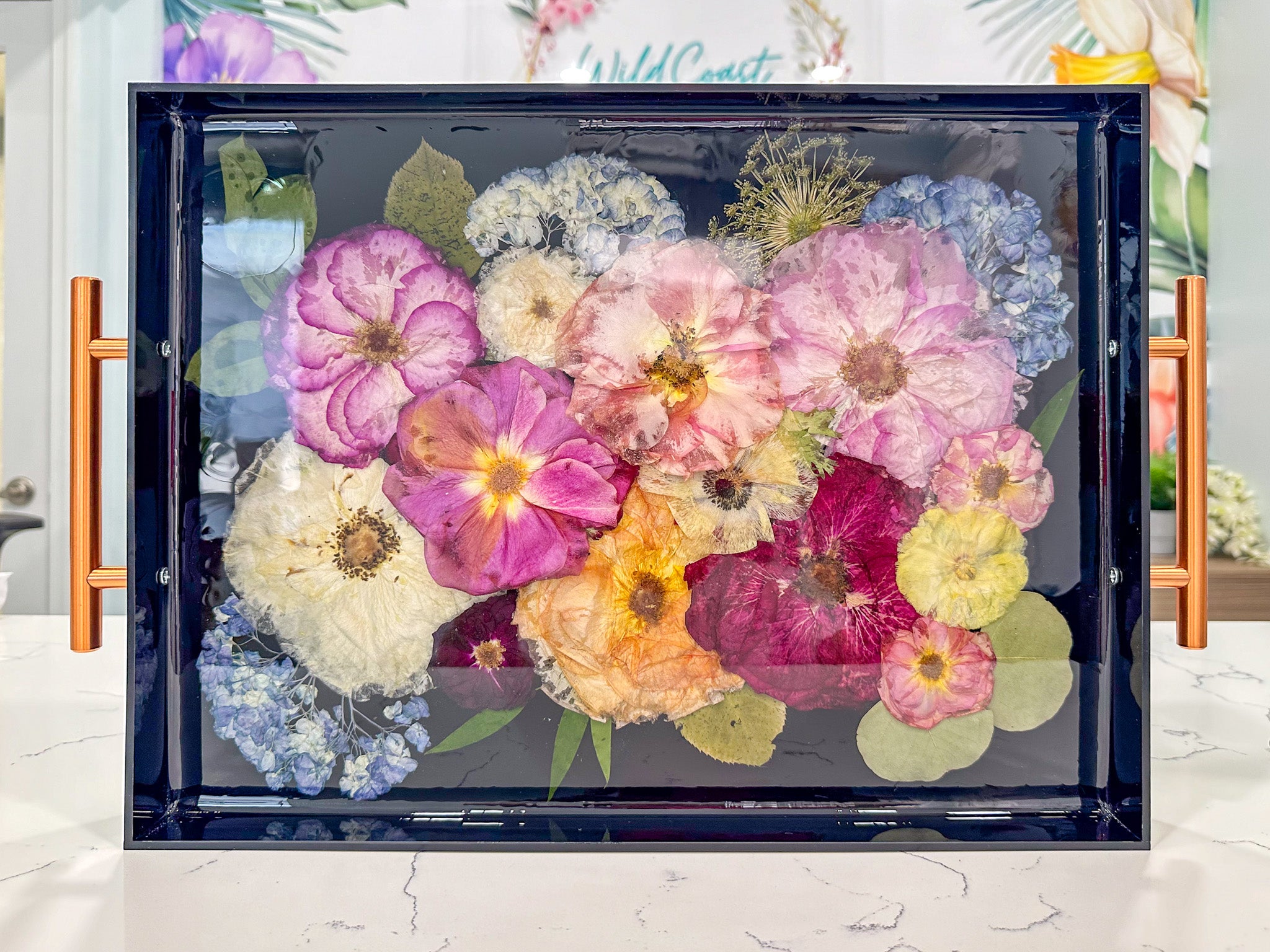 flower preservation serving tray black tray