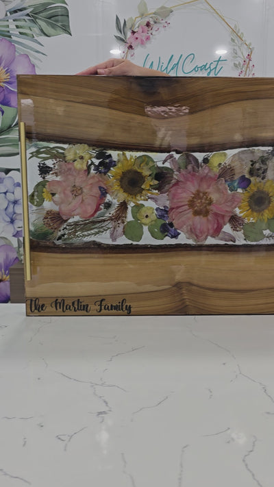 Bouquet Preservation Stove Top Cover Flower Preservation Tray Live Edge Resin Preserved Flower Stove Top Cover Personalized Stove Cover