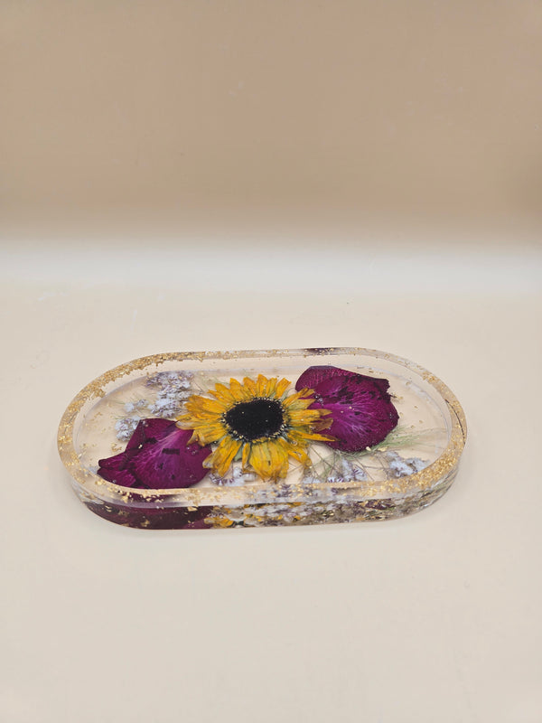 Tall portrait photo of a premade pressed flower 12x16 wood wall hanger with soft dried roses, alternate angle