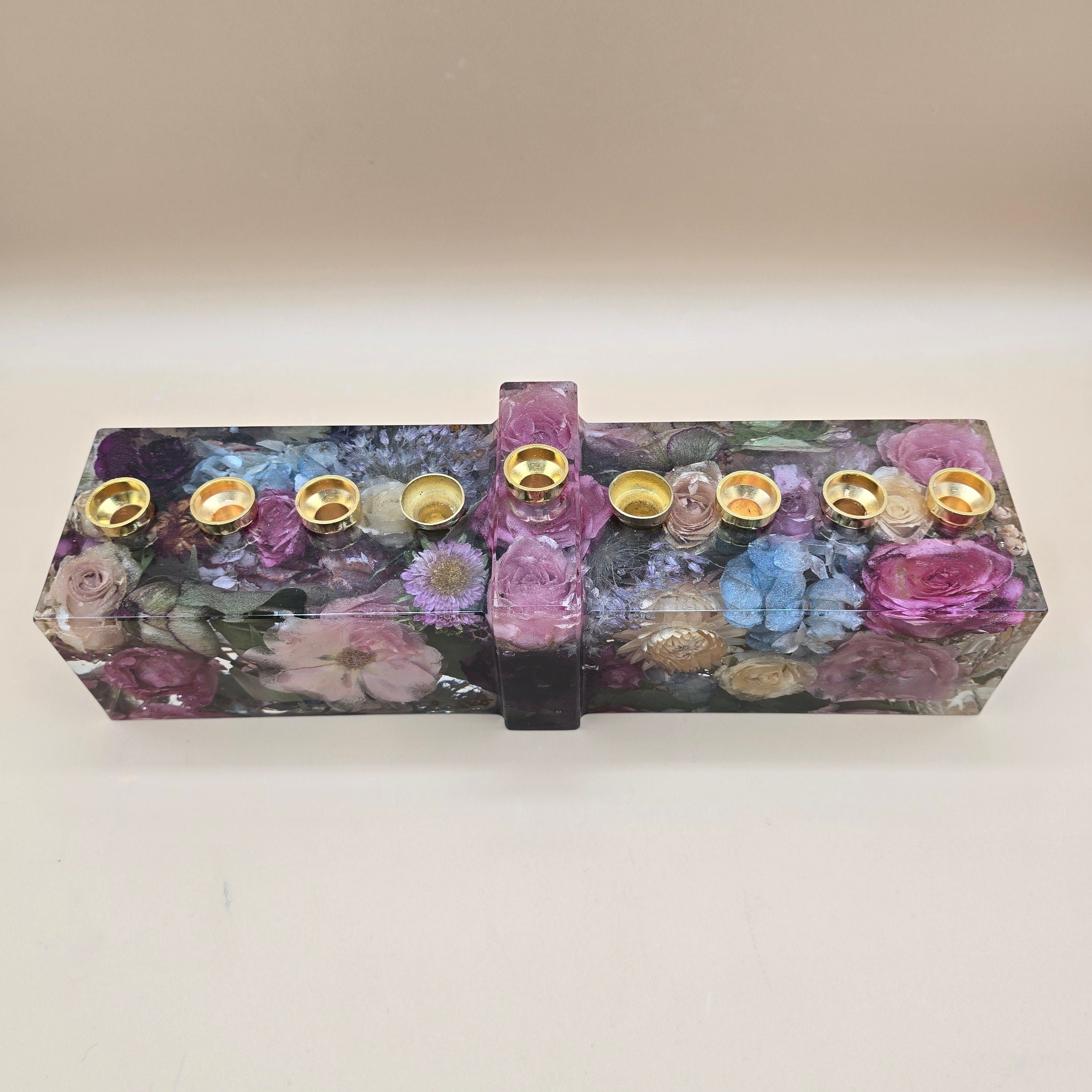resin preserved flower menorah premade gift